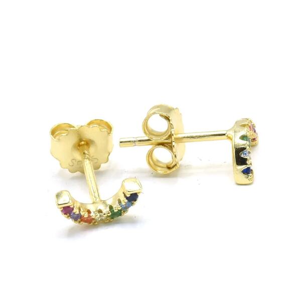 Mini Rainbow Earrings with Cubic Zirconia Colorful Glam Jewelry - Picture 1 of 5